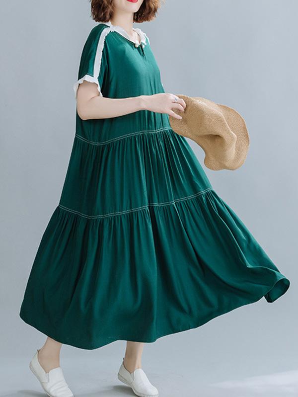Loose Split-Joint Pleated Midi Dress
