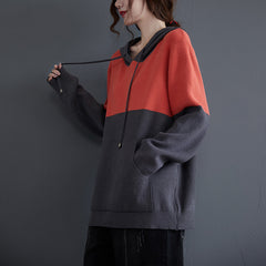 Hooded Color-Block Loose Sweater