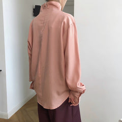 High Neck Solid Color Long Sleeve  Blouses  Shirt  Top
