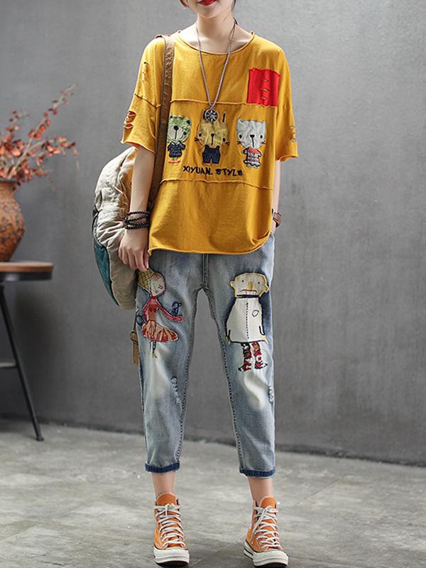 Loose Cotton Cartoon T-shirt