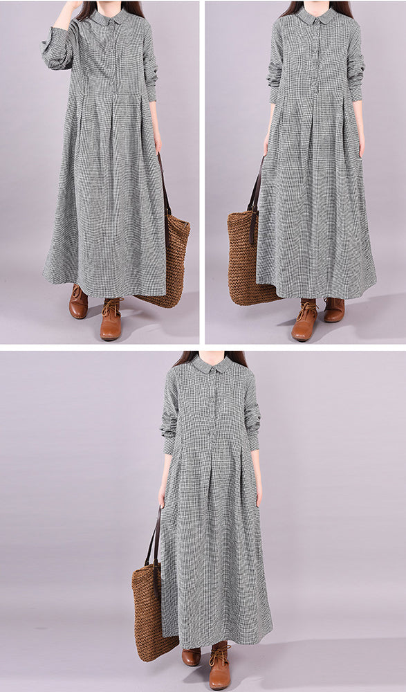 Loose Plus Size Long Plaid Long Sleeve Dress