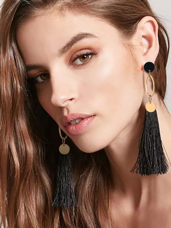 Fashion Alloy-ring Long Tasseled Earrings