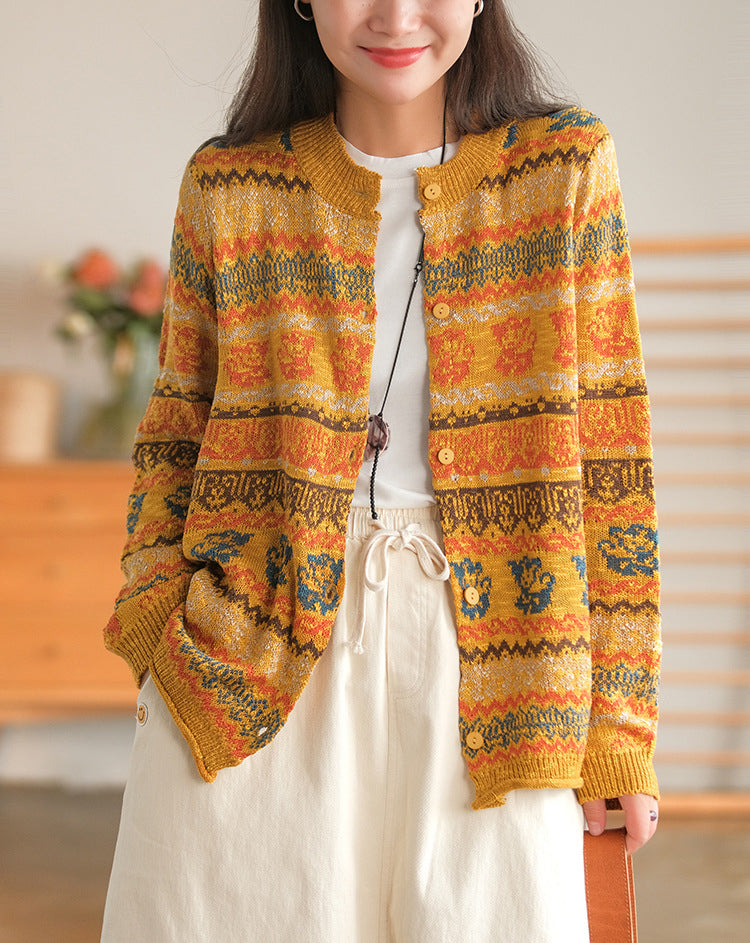 Printed Long Sleeve Knitted Outerwear