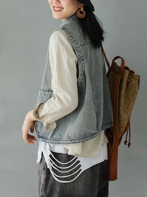 Vintage Loose Sleeveless Hole Jean Vest