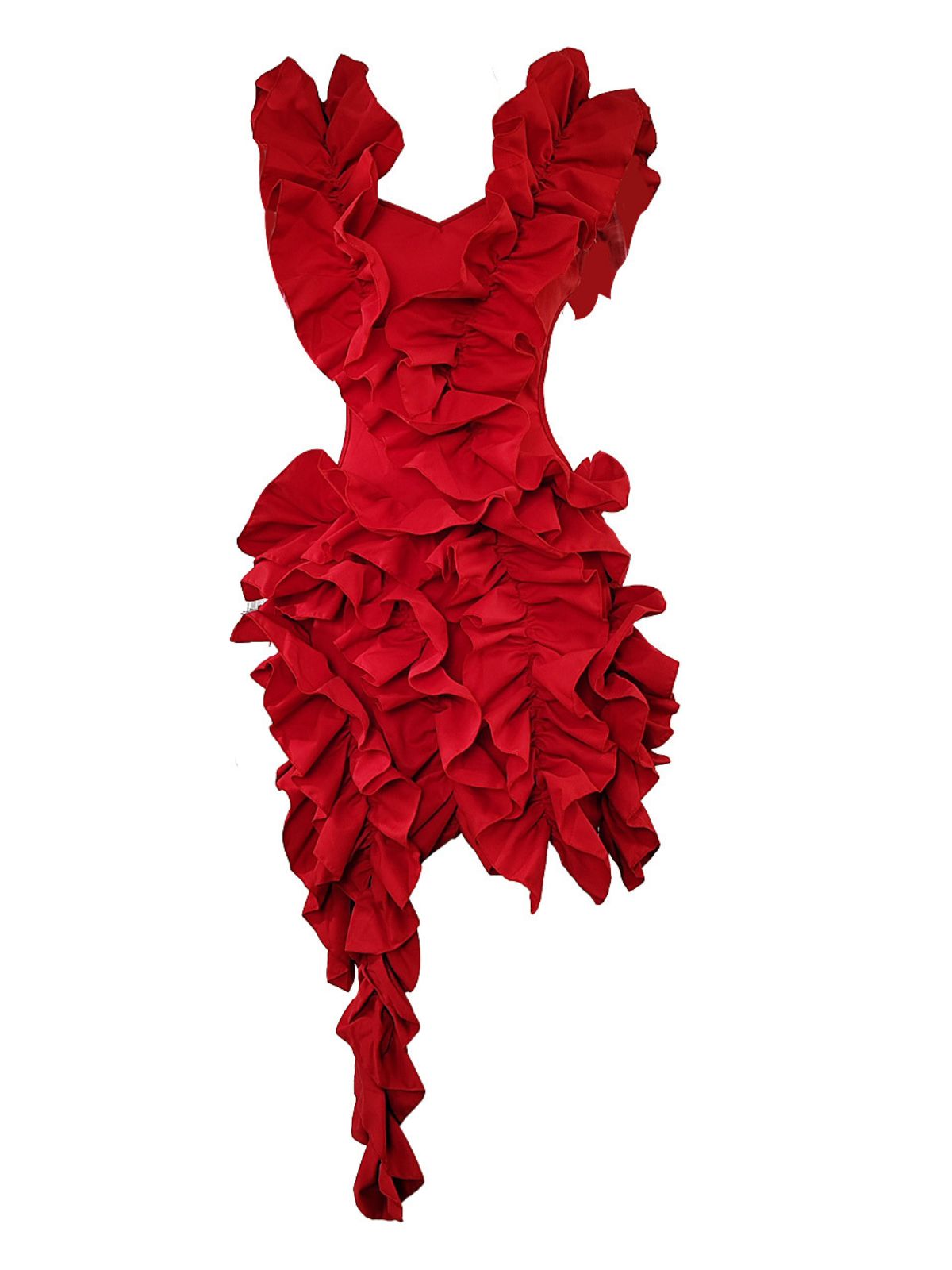 Margie Cutout Ruffle Tiered Dress In Red