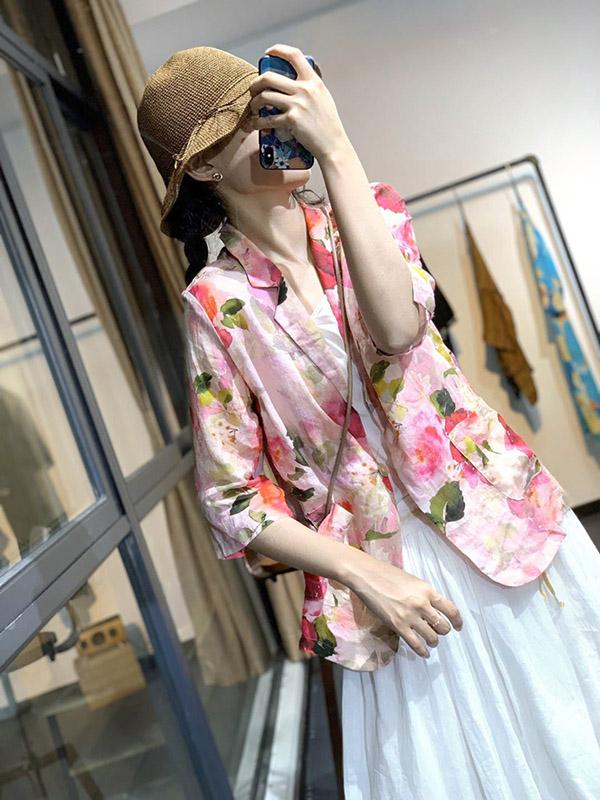 Artistic Retro Floral Lapel Suit Outwear