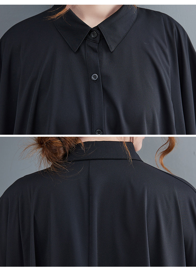 Solid Color Lapel Irregular Shirt Midi Dress