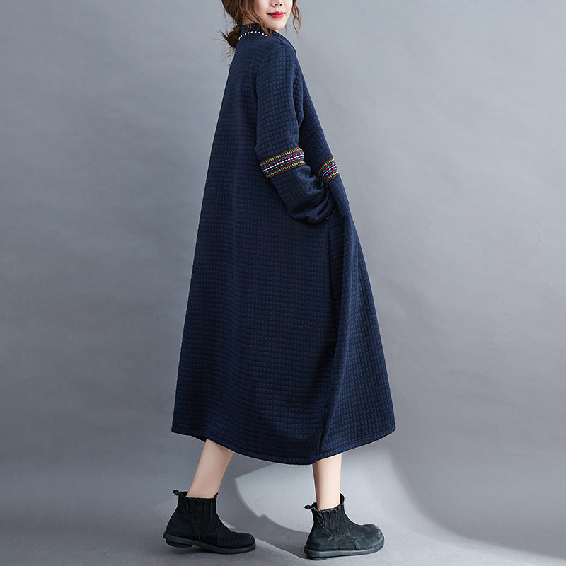 Large Size High Neck Loose Casual Midi Dress