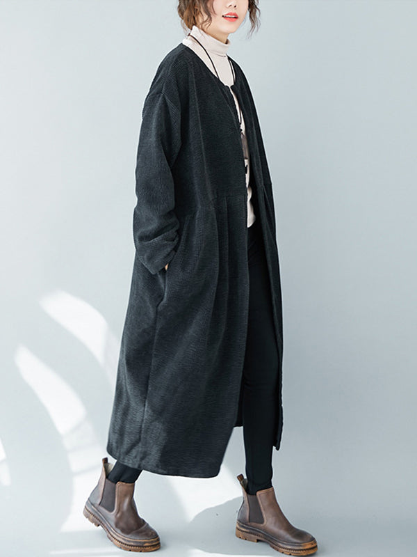 Loose Solid Round-Neck Coat Outwear