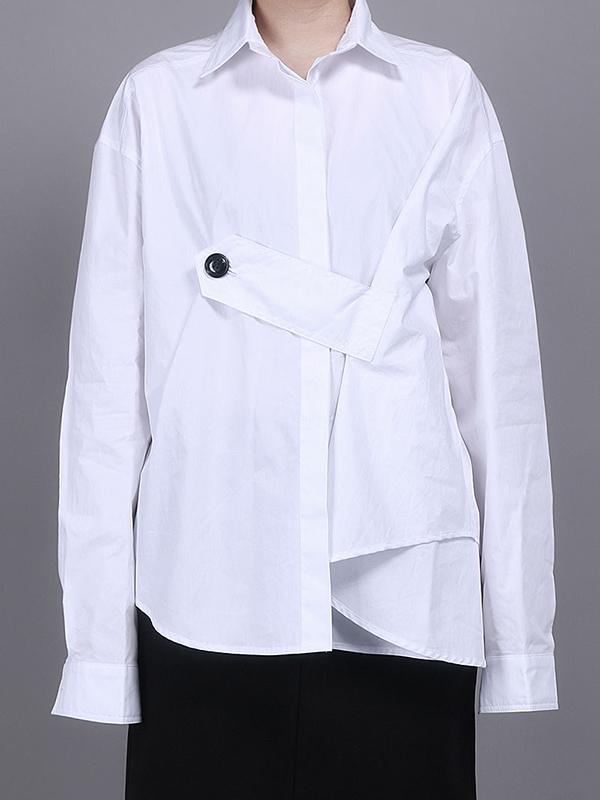 White Cropped Button Lapel Shirt