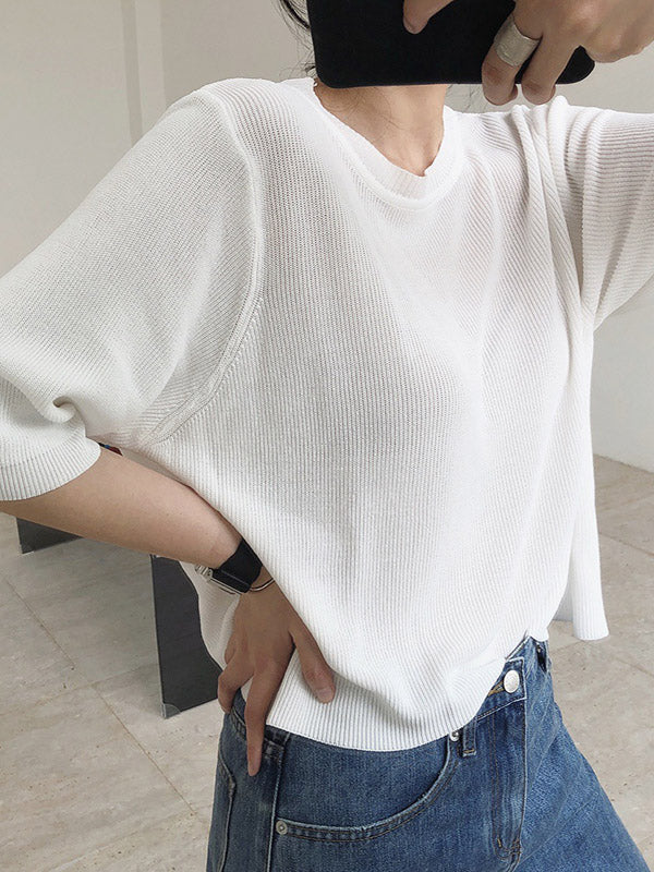 Original Round-Neck Knitted T-Shirt Tops