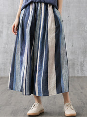 Loose Casual Wide Striped Colorful A-Line Skirt