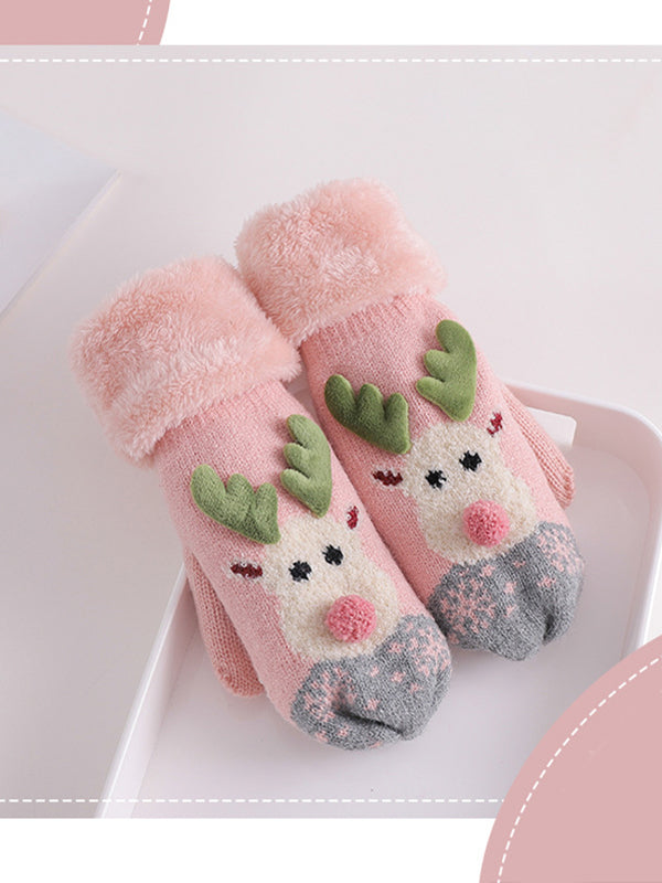 Women Plus Velvet Cartoon Printing Gloves