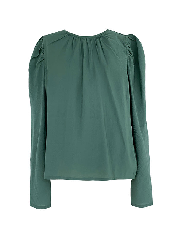 Retro Solid Color Puff Sleeve Shirt