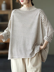 Slouchy Style Round Collar Striped Shirt