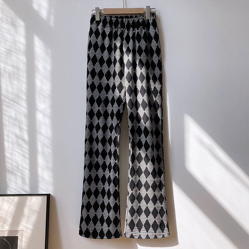 Women Plaid Slim Wide Leg Casual Pants