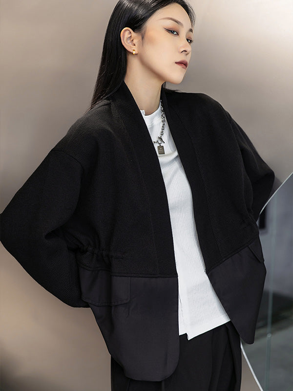 Simple Black Loose Splicing Jacket