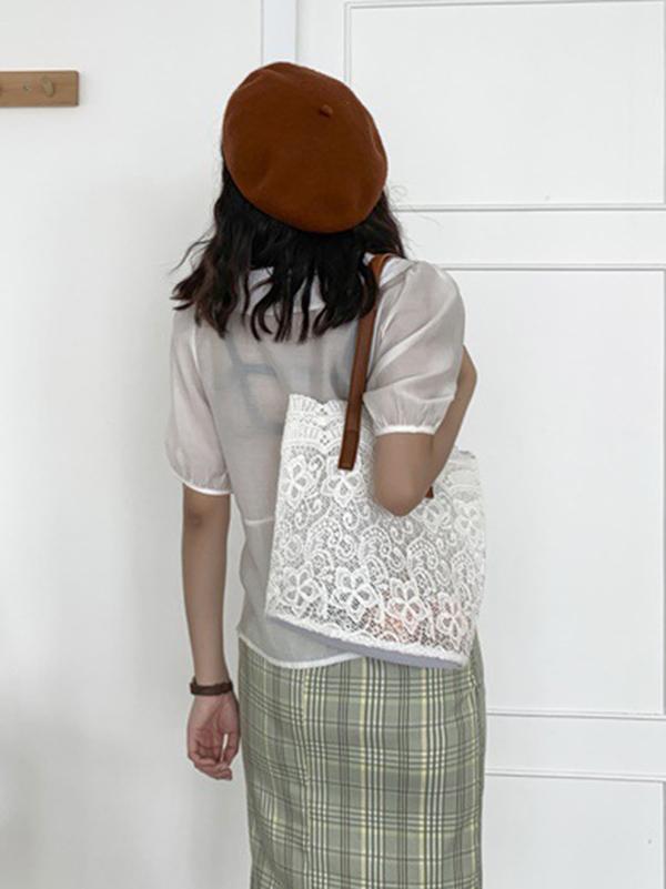 Solid Color Laced Bucket Bag