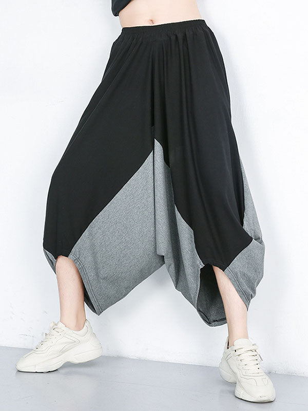 Roomy Wide Leg Contrast Color Elasticity Split-Joint Casual Pants Bottoms