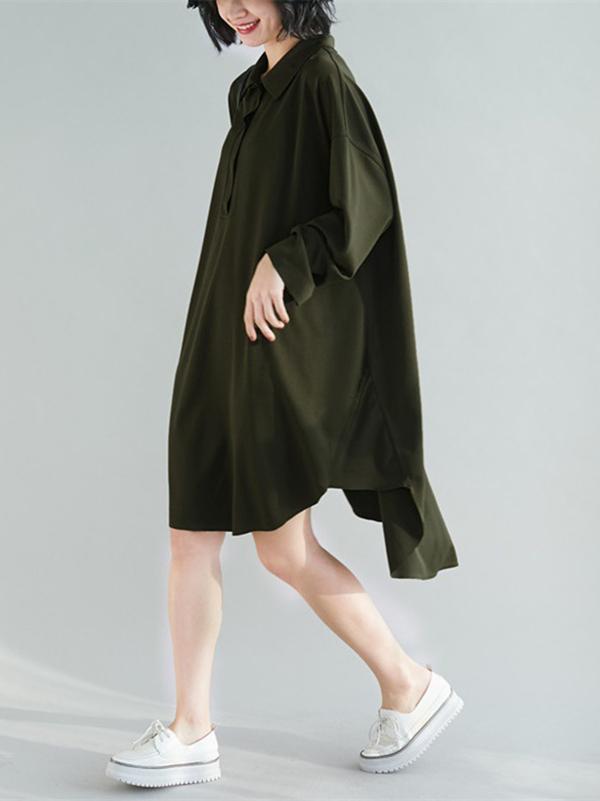 Loose Solid Asymmetrical Shirt Dress