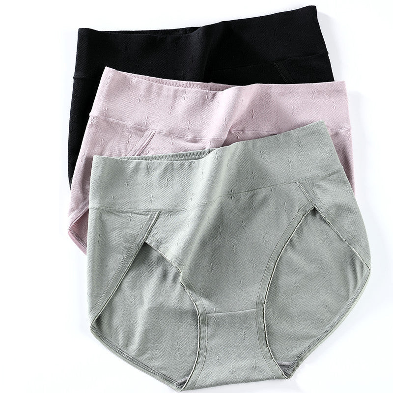 3Pcs Solid Color Breathable High Waist Antibacterial Panties