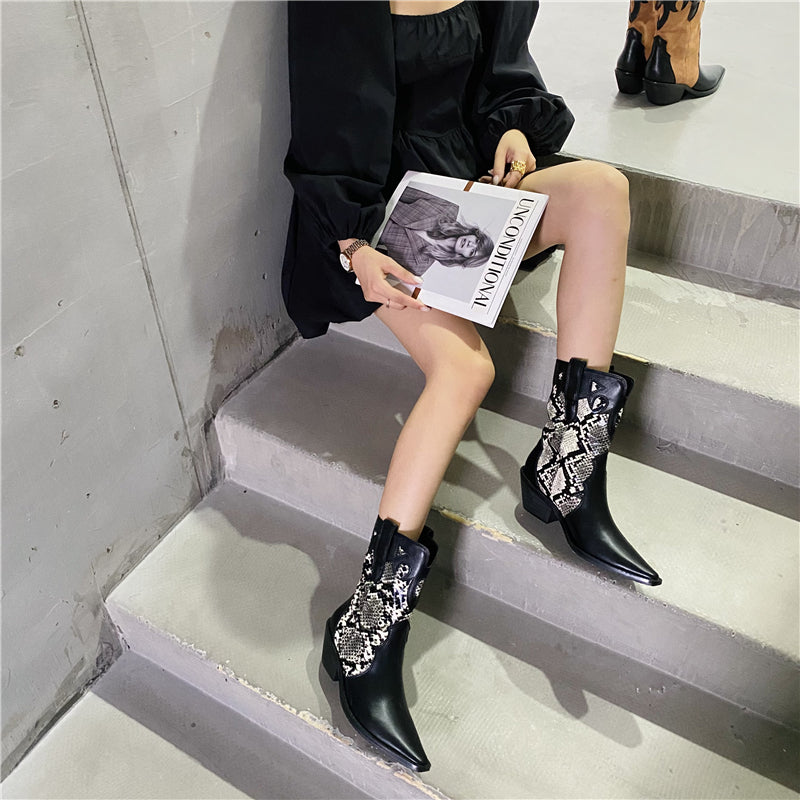 Totem Cowboy Boots Pointed Toe Motorcycle Boots