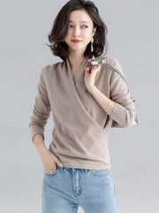 Cross V-Neck Solid Knitting Sweater