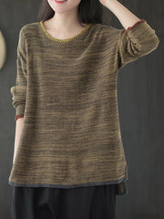 Women Retro Loose Round Neck Long Sleeve Sweater