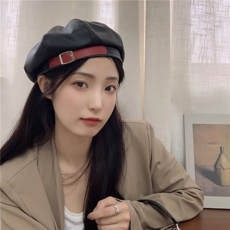 Vintage Leather Buckle Casual Beret