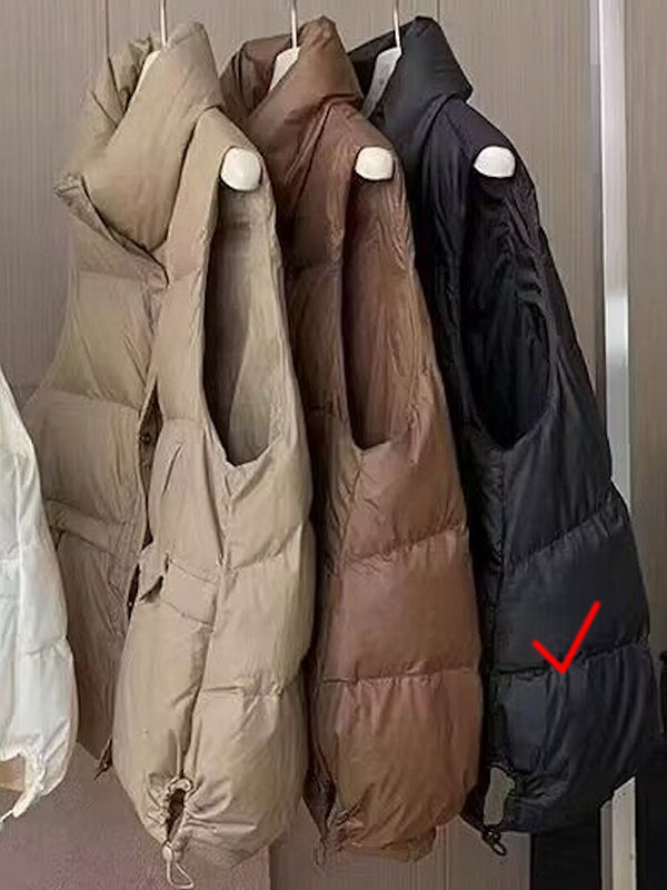Original Creation Loose Sleeveless Solid Color Zipper High-Neck Vest Outerwear