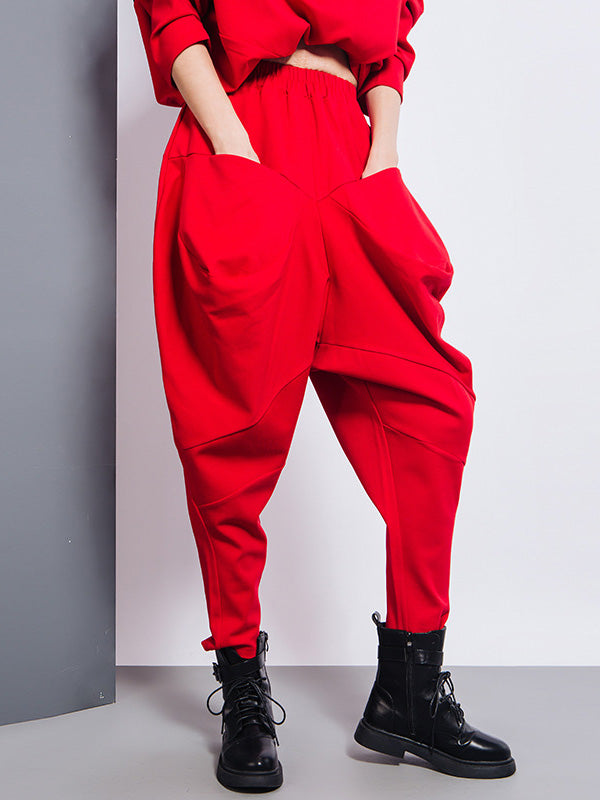 Casual Roomy Split-Joint Pure Color High-Waisted Harem Pants