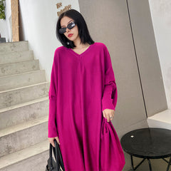 Loose V-Neck Bat Sleeve Sweater Dress