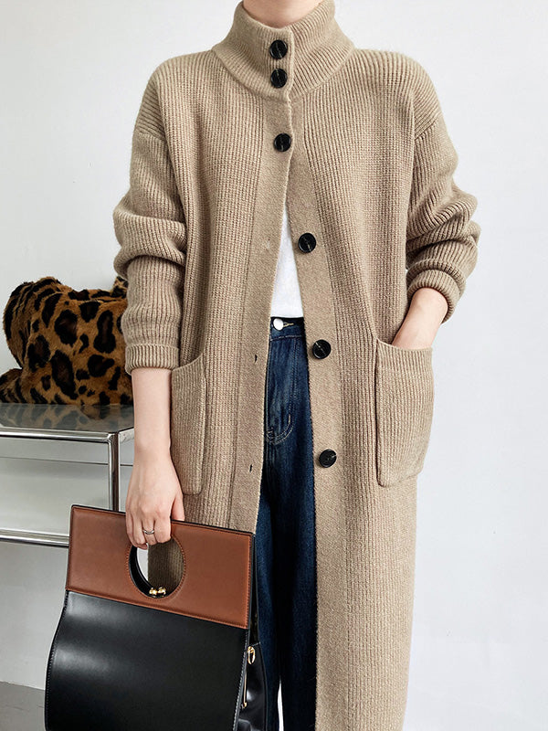 Retro Solid Thicken Knitted Midi Outwear