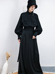 Women Solid Color Drape Pleated Retro Skirt