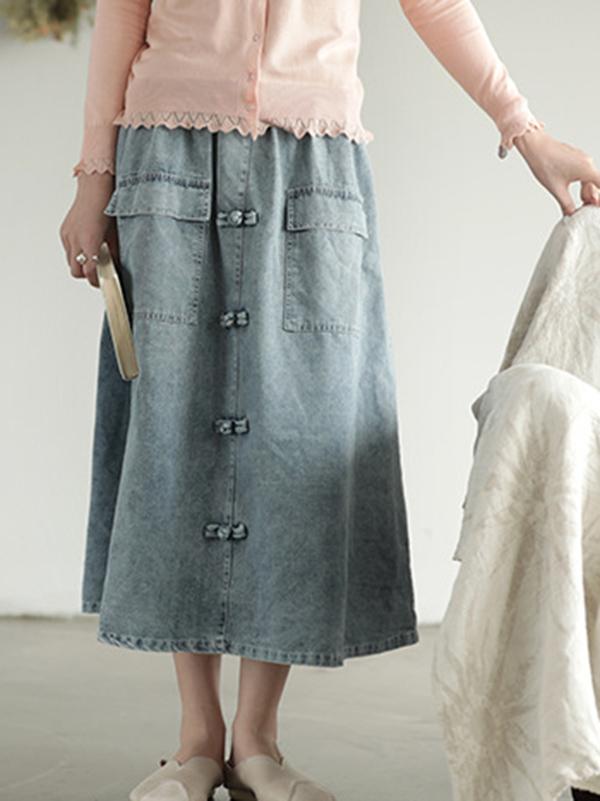 Original Retro Frog Belted Denim Skirt