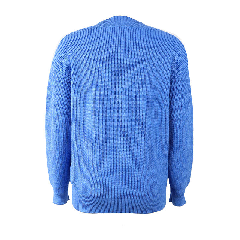 Classic Solid Color Knit V-Neck Sweater