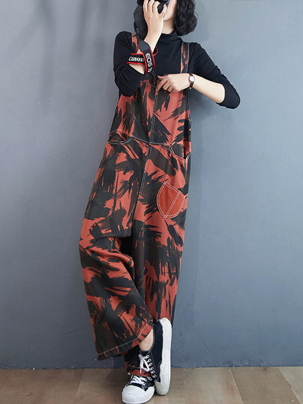 Retro Abstract Printed Wide-Leg Jumpsuit