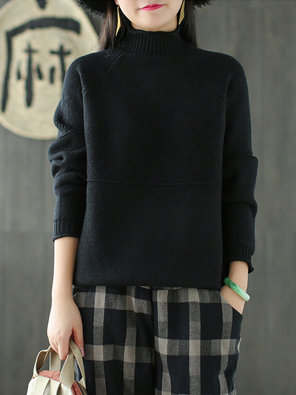 Casual Solid Color High-Neck Sweater