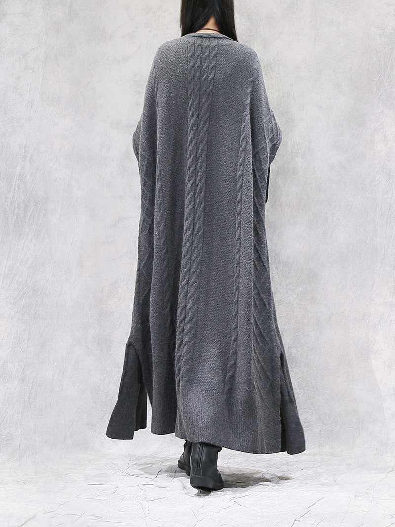 Loose Solid Color Bat Sleeve Long Cardigan