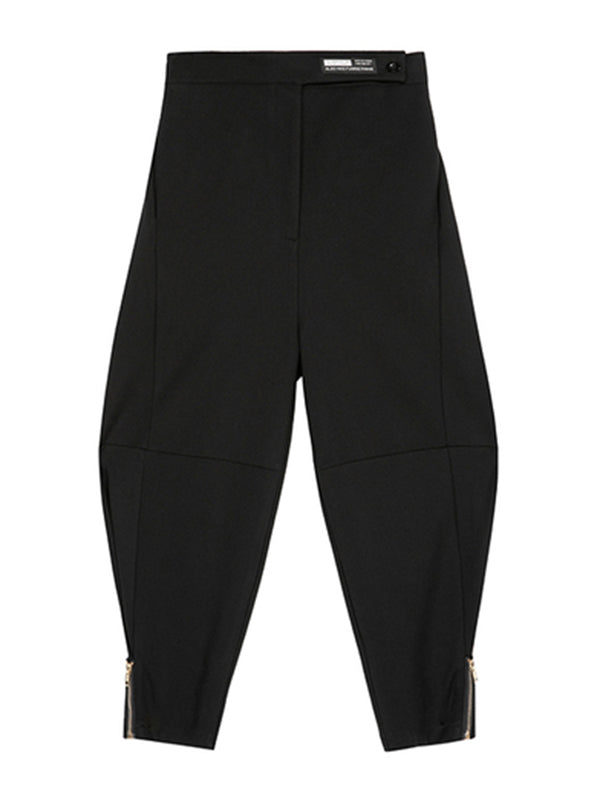 Casual Solid Zipper Harem Capri-Pants