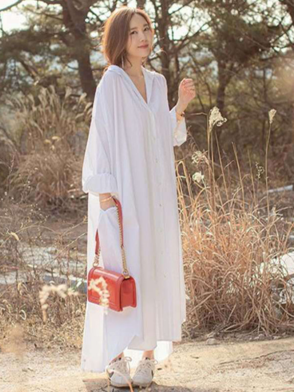 Loose Pluse Size Solid Blouse Maxi Dress