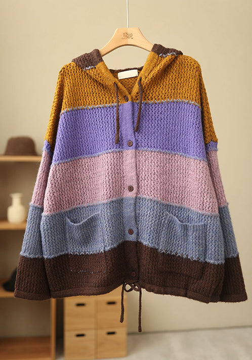 Retro Color Striped Hooded Sweater