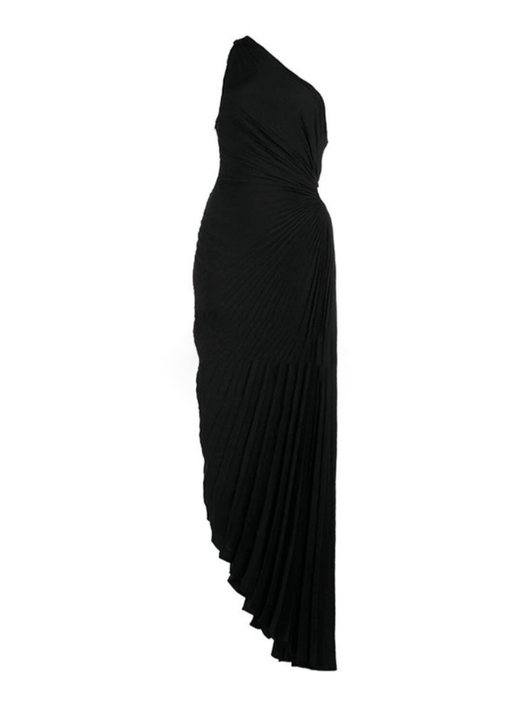 Miller One Shoulder Ruched Maxi Dress In Black