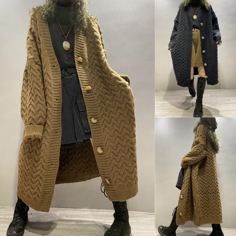 Mid-Length Loose Casual Long Sleeve Knitted Sweater Coat