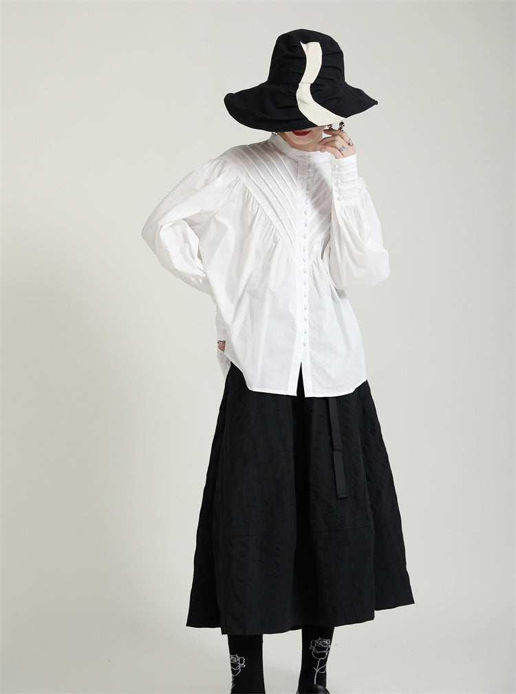 Retro Solid Puff Sleeve Shirt