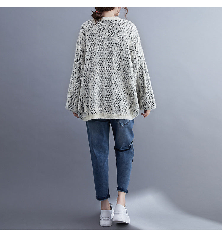 Women Hollow Simple Loose Round Neck Sweater