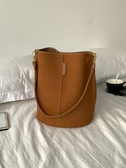 Solid Color Casual Wide Shoulder Straps Frosted Bucket Bag