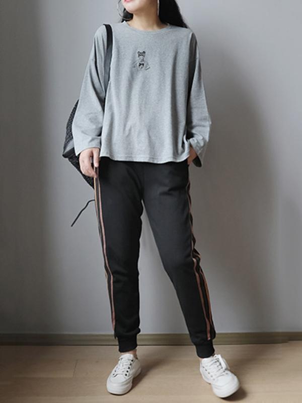 Loose Casual Printed Long Sleeve Round Neck T-Shirt