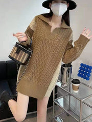 Loose Mid-Length Lapel Knitted Sweater