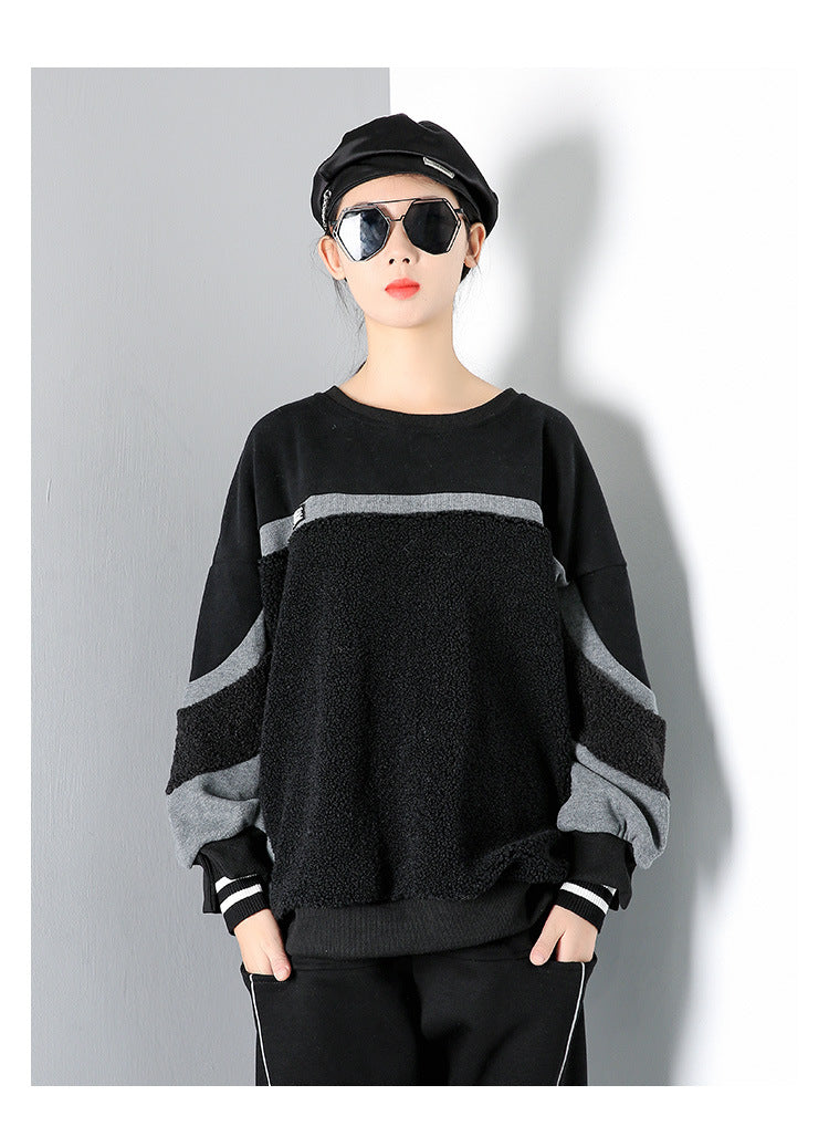 Women Stitching Round Neck Pullover Sweater